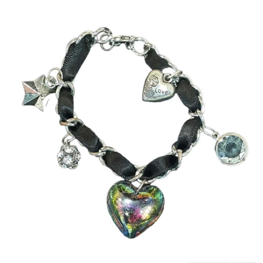 Guess Heart Rhinestone Crystal n Star Charm Bracelet